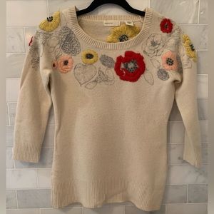 Anthropologie Sleeping in Snow Embroidered Sweater